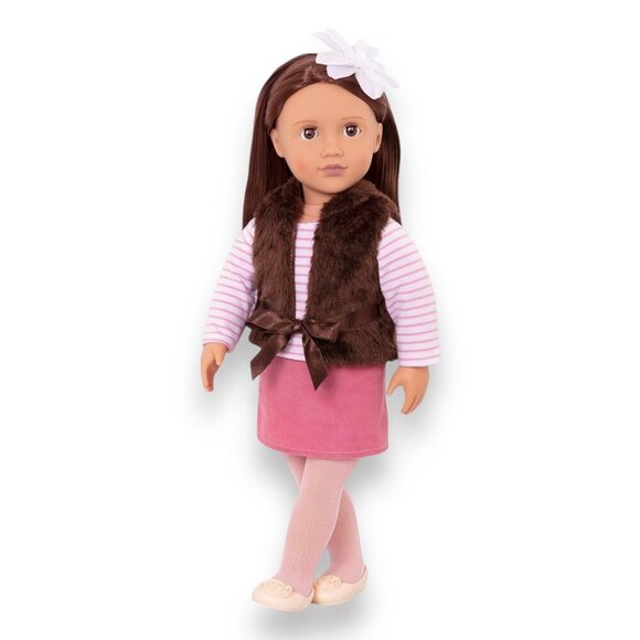Sienna 18" Doll With Long Brown Hair Wearing Pink Skirt & Faux Fur Vest - Picture 12 of 15
